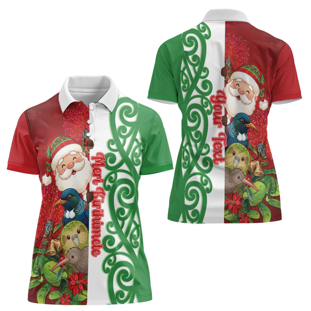 Meri Kirihimete New Zealand Personalised Women Polo Shirt Cute Santa NZ Animals and Pohutukawa