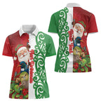 Meri Kirihimete New Zealand Personalised Women Polo Shirt Cute Santa NZ Animals and Pohutukawa