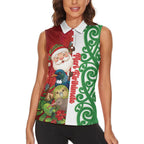 Meri Kirihimete New Zealand Personalised Women Sleeveless Polo Shirt Cute Santa NZ Animals and Pohutukawa