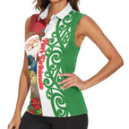 Meri Kirihimete New Zealand Personalised Women Sleeveless Polo Shirt Cute Santa NZ Animals and Pohutukawa