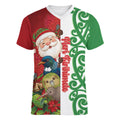 Meri Kirihimete New Zealand Personalised Women V-Neck T-Shirt Cute Santa NZ Animals and Pohutukawa