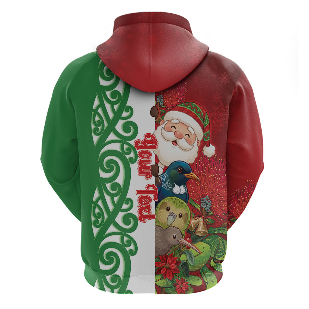Meri Kirihimete New Zealand Personalised Zip Hoodie Cute Santa NZ Animals and Pohutukawa
