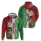 Meri Kirihimete New Zealand Personalised Zip Hoodie Cute Santa NZ Animals and Pohutukawa
