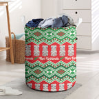 New Zealand Christmas In July Laundry Basket Meri Kirihimete Hei Tiki Taniko Motifs Seamless