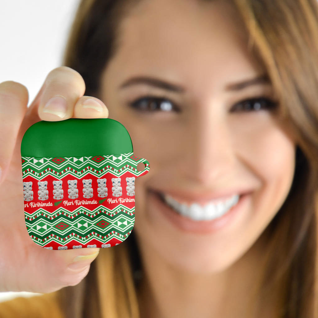 New Zealand Christmas In July AirPods Case Meri Kirihimete Hei Tiki Taniko Motifs Seamless