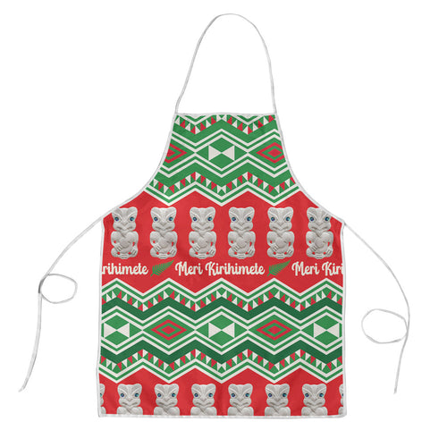 New Zealand Christmas In July Apron Meri Kirihimete Hei Tiki Taniko Motifs Seamless