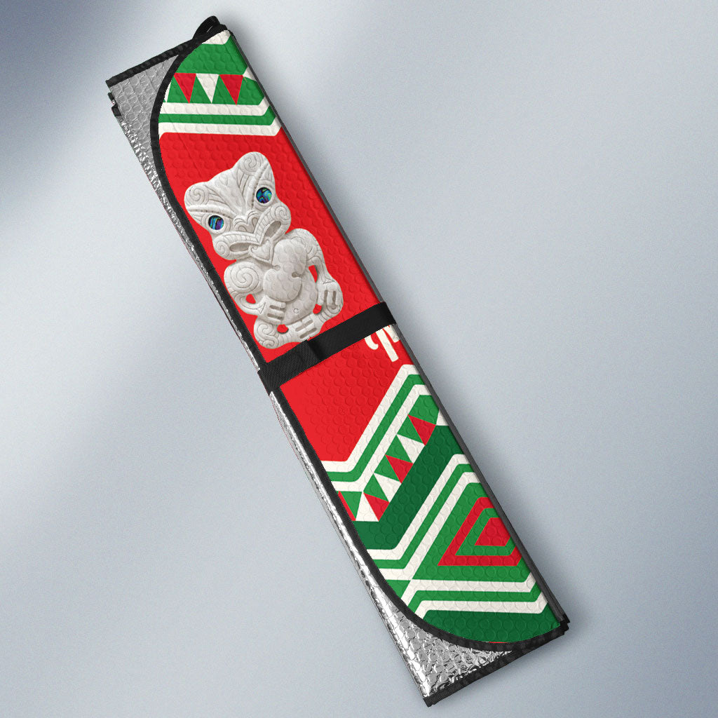 New Zealand Christmas In July Auto Sun Shade Meri Kirihimete Hei Tiki Taniko Motifs Seamless