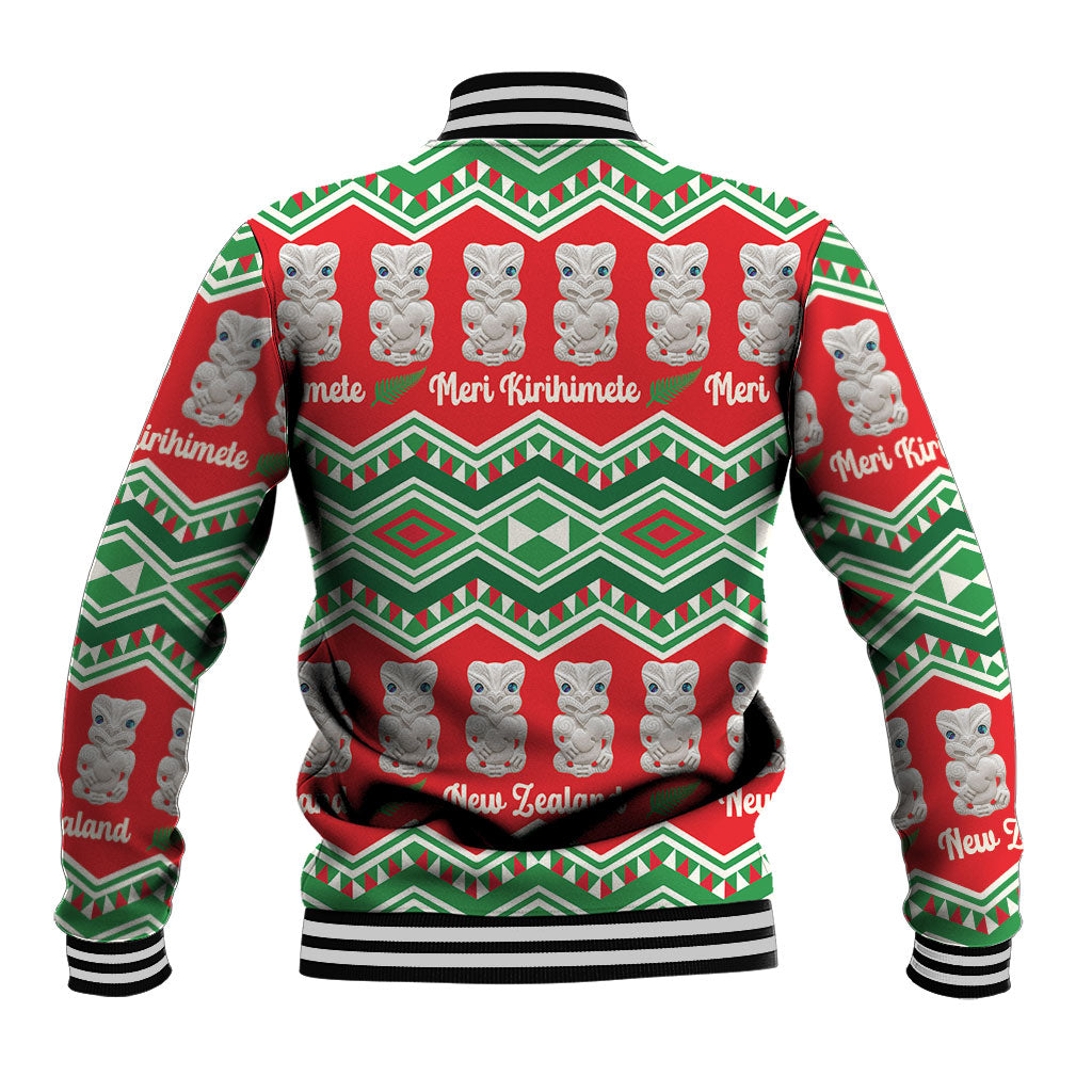 New Zealand Christmas In July Baseball Jacket Meri Kirihimete Hei Tiki Taniko Motifs Seamless