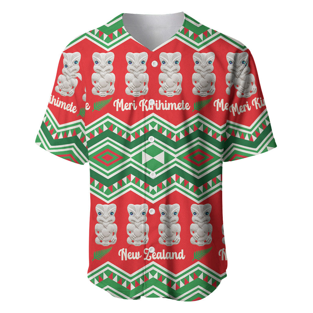 New Zealand Christmas In July Baseball Jersey Meri Kirihimete Hei Tiki Taniko Motifs Seamless