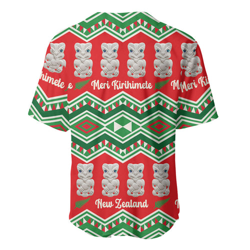 New Zealand Christmas In July Baseball Jersey Meri Kirihimete Hei Tiki Taniko Motifs Seamless