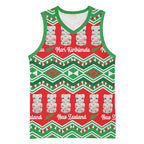 New Zealand Christmas In July Basketball Jersey Meri Kirihimete Hei Tiki Taniko Motifs Seamless