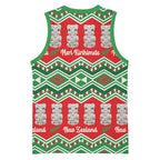 New Zealand Christmas In July Basketball Jersey Meri Kirihimete Hei Tiki Taniko Motifs Seamless