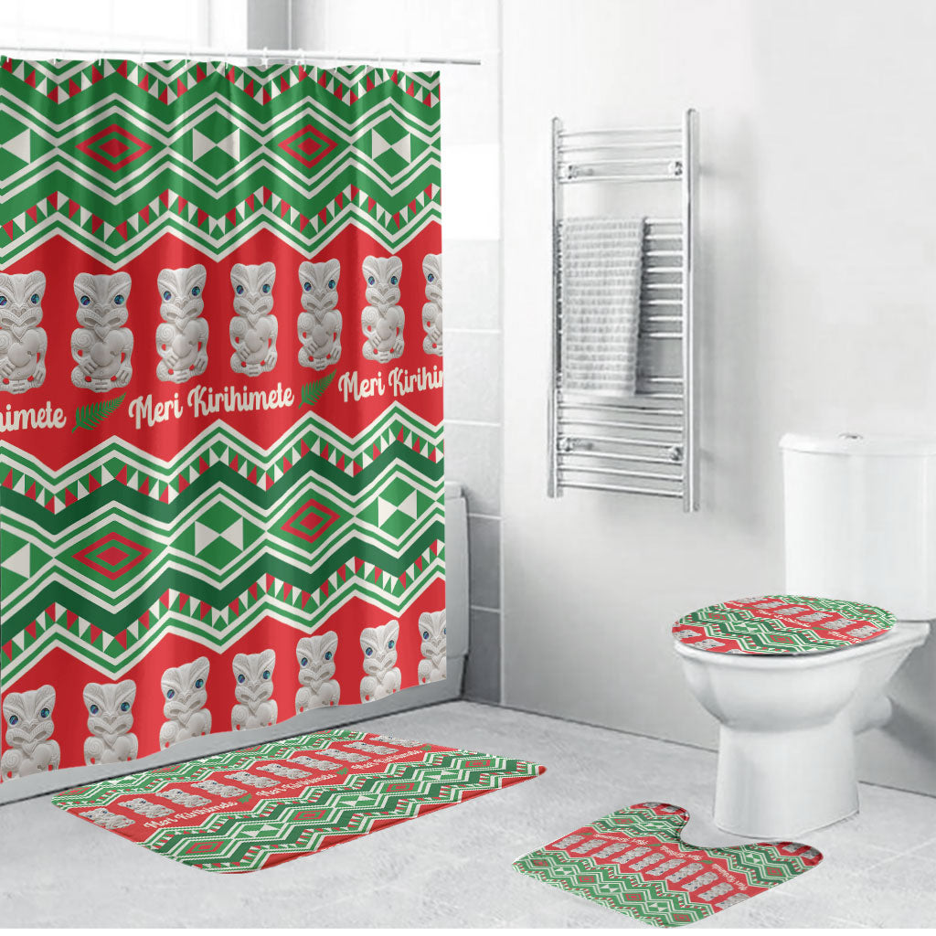 New Zealand Christmas In July Bathroom Set Meri Kirihimete Hei Tiki Taniko Motifs Seamless