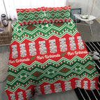 New Zealand Christmas In July Bedding Set Meri Kirihimete Hei Tiki Taniko Motifs Seamless
