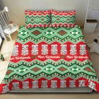 New Zealand Christmas In July Bedding Set Meri Kirihimete Hei Tiki Taniko Motifs Seamless