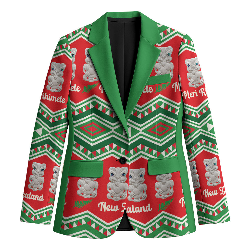 New Zealand Christmas In July Blazer Meri Kirihimete Hei Tiki Taniko Motifs Seamless