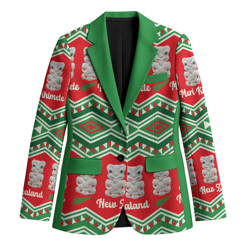 New Zealand Christmas In July Blazer Meri Kirihimete Hei Tiki Taniko Motifs Seamless
