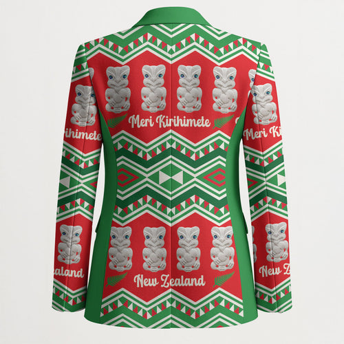 New Zealand Christmas In July Blazer Meri Kirihimete Hei Tiki Taniko Motifs Seamless