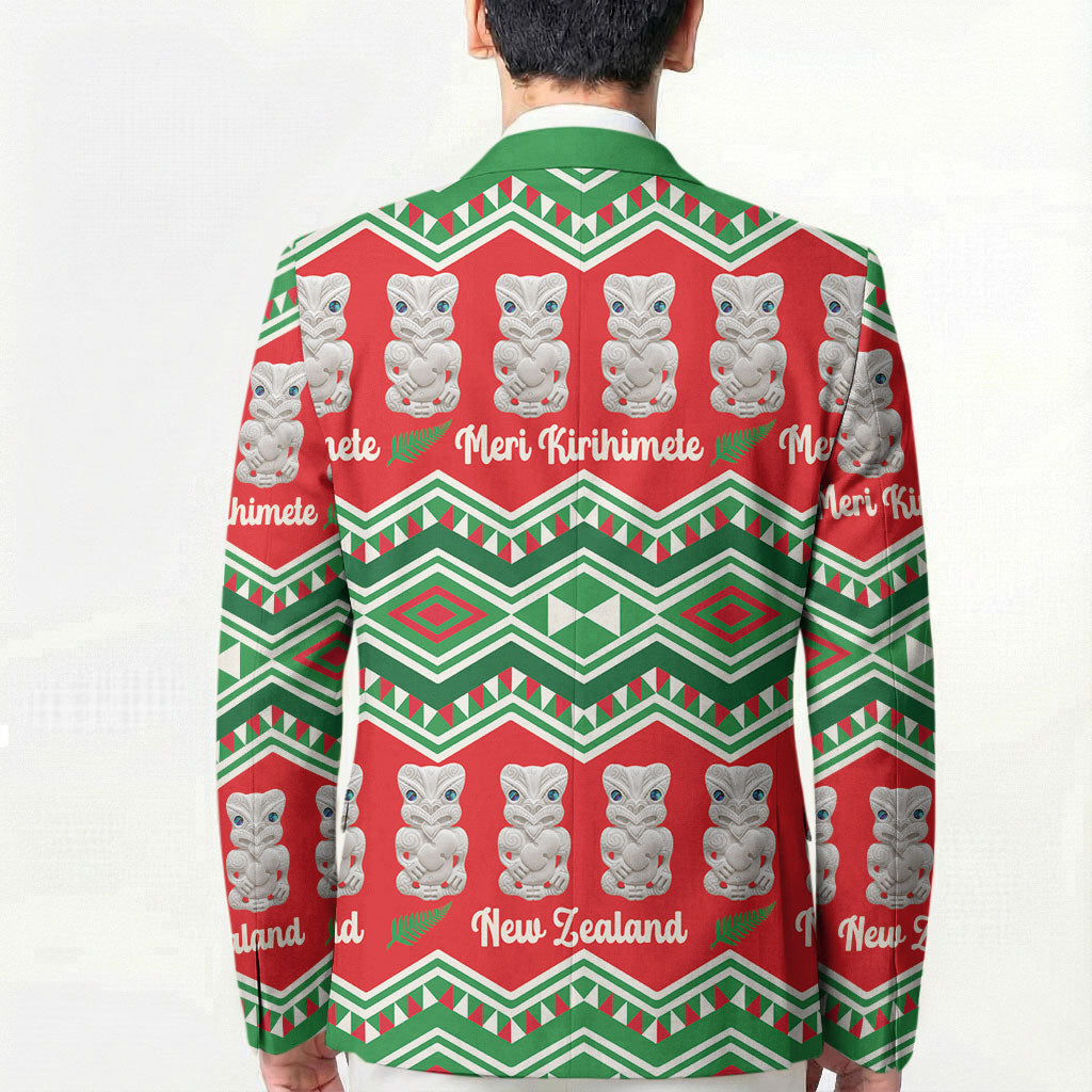 New Zealand Christmas In July Blazer Meri Kirihimete Hei Tiki Taniko Motifs Seamless