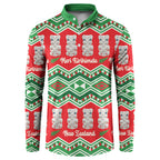 New Zealand Christmas In July Button Sweatshirt Meri Kirihimete Hei Tiki Taniko Motifs Seamless
