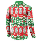 New Zealand Christmas In July Button Sweatshirt Meri Kirihimete Hei Tiki Taniko Motifs Seamless