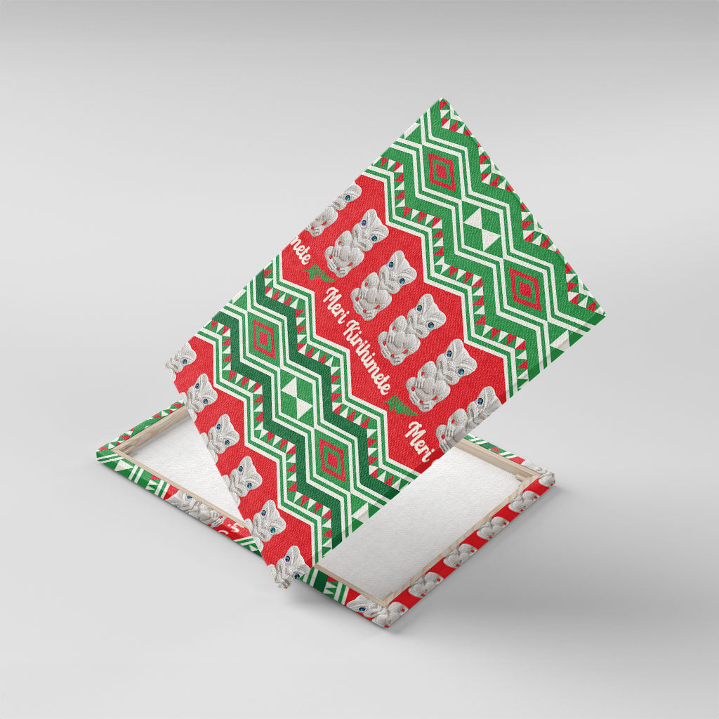 New Zealand Christmas In July Canvas Wall Art Meri Kirihimete Hei Tiki Taniko Motifs Seamless