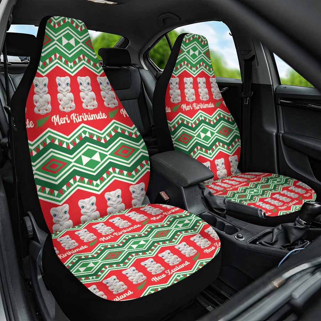 New Zealand Christmas In July Car Seat Cover Meri Kirihimete Hei Tiki Taniko Motifs Seamless