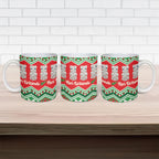 New Zealand Christmas In July Ceramic Mug Meri Kirihimete Hei Tiki Taniko Motifs Seamless