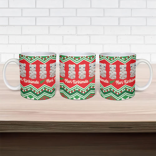 New Zealand Christmas In July Ceramic Mug Meri Kirihimete Hei Tiki Taniko Motifs Seamless