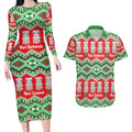 New Zealand Christmas In July Couples Matching Long Sleeve Bodycon Dress and Hawaiian Shirt Meri Kirihimete Hei Tiki Taniko Motifs Seamless