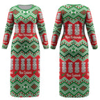 New Zealand Christmas In July Couples Matching Long Sleeve Bodycon Dress and Hawaiian Shirt Meri Kirihimete Hei Tiki Taniko Motifs Seamless LT14
