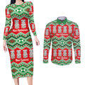 New Zealand Christmas In July Couples Matching Long Sleeve Bodycon Dress and Long Sleeve Button Shirt Meri Kirihimete Hei Tiki Taniko Motifs Seamless