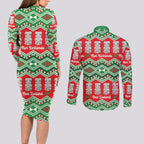 New Zealand Christmas In July Couples Matching Long Sleeve Bodycon Dress and Long Sleeve Button Shirt Meri Kirihimete Hei Tiki Taniko Motifs Seamless
