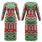 New Zealand Christmas In July Couples Matching Long Sleeve Bodycon Dress and Long Sleeve Button Shirt Meri Kirihimete Hei Tiki Taniko Motifs Seamless LT14