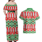 New Zealand Christmas In July Couples Matching Off Shoulder Maxi Dress and Hawaiian Shirt Meri Kirihimete Hei Tiki Taniko Motifs Seamless