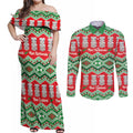 New Zealand Christmas In July Couples Matching Off Shoulder Maxi Dress and Long Sleeve Button Shirt Meri Kirihimete Hei Tiki Taniko Motifs Seamless