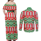 New Zealand Christmas In July Couples Matching Off Shoulder Maxi Dress and Long Sleeve Button Shirt Meri Kirihimete Hei Tiki Taniko Motifs Seamless