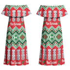 New Zealand Christmas In July Couples Matching Off Shoulder Maxi Dress and Long Sleeve Button Shirt Meri Kirihimete Hei Tiki Taniko Motifs Seamless LT14