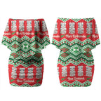 New Zealand Christmas In July Couples Matching Off Shoulder Short Dress and Long Sleeve Button Shirt Meri Kirihimete Hei Tiki Taniko Motifs Seamless LT14