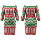 New Zealand Christmas In July Couples Matching Off The Shoulder Long Sleeve Dress and Long Sleeve Button Shirt Meri Kirihimete Hei Tiki Taniko Motifs Seamless LT14