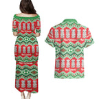 New Zealand Christmas In July Couples Matching Puletasi and Hawaiian Shirt Meri Kirihimete Hei Tiki Taniko Motifs Seamless