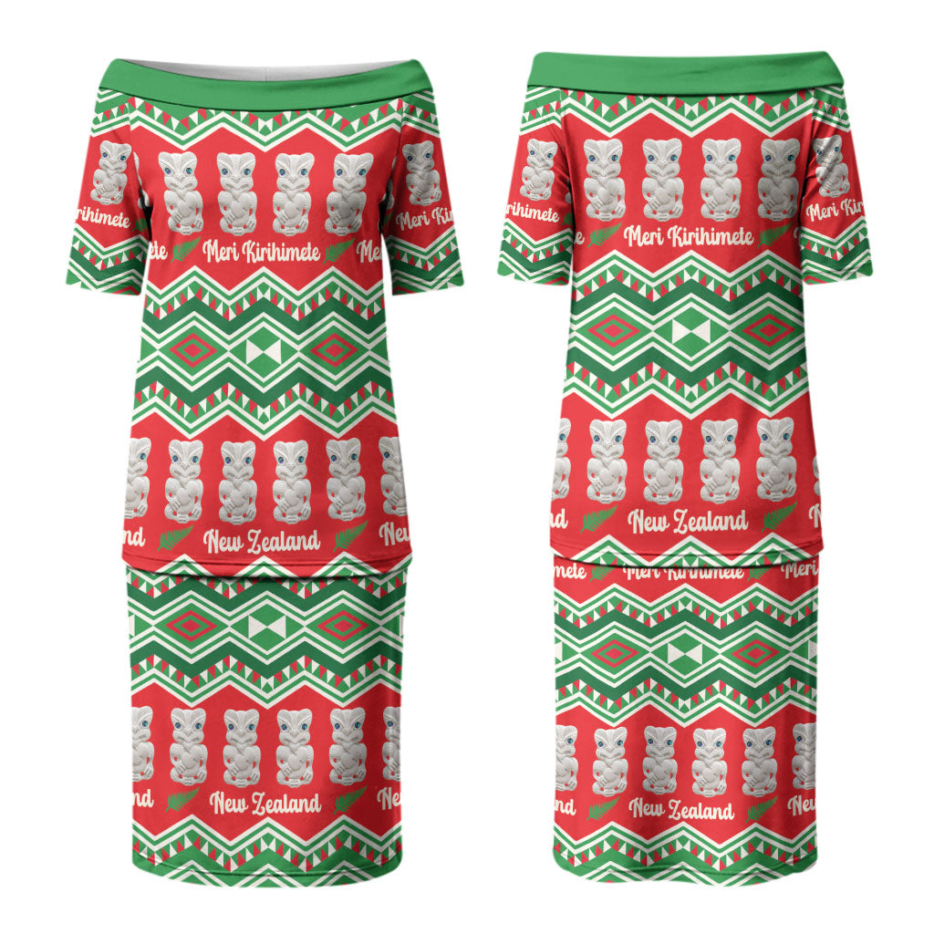 New Zealand Christmas In July Couples Matching Puletasi and Hawaiian Shirt Meri Kirihimete Hei Tiki Taniko Motifs Seamless LT14