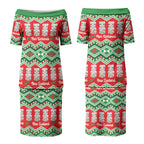 New Zealand Christmas In July Couples Matching Puletasi and Long Sleeve Button Shirt Meri Kirihimete Hei Tiki Taniko Motifs Seamless LT14