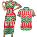 New Zealand Christmas In July Couples Matching Short Sleeve Bodycon Dress and Hawaiian Shirt Meri Kirihimete Hei Tiki Taniko Motifs Seamless