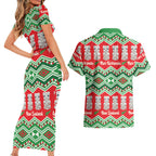 New Zealand Christmas In July Couples Matching Short Sleeve Bodycon Dress and Hawaiian Shirt Meri Kirihimete Hei Tiki Taniko Motifs Seamless