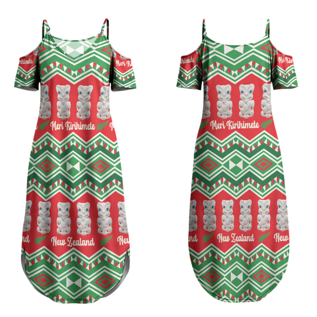 New Zealand Christmas In July Couples Matching Summer Maxi Dress and Long Sleeve Button Shirt Meri Kirihimete Hei Tiki Taniko Motifs Seamless LT14