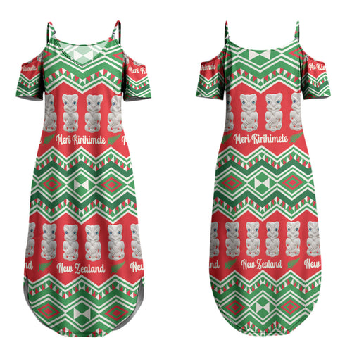 New Zealand Christmas In July Couples Matching Summer Maxi Dress and Long Sleeve Button Shirt Meri Kirihimete Hei Tiki Taniko Motifs Seamless LT14