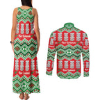 New Zealand Christmas In July Couples Matching Tank Maxi Dress and Long Sleeve Button Shirt Meri Kirihimete Hei Tiki Taniko Motifs Seamless