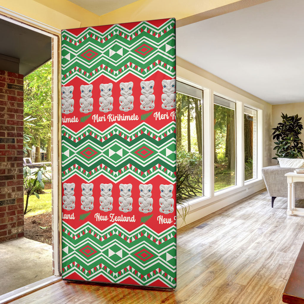 New Zealand Christmas In July Door Cover Meri Kirihimete Hei Tiki Taniko Motifs Seamless