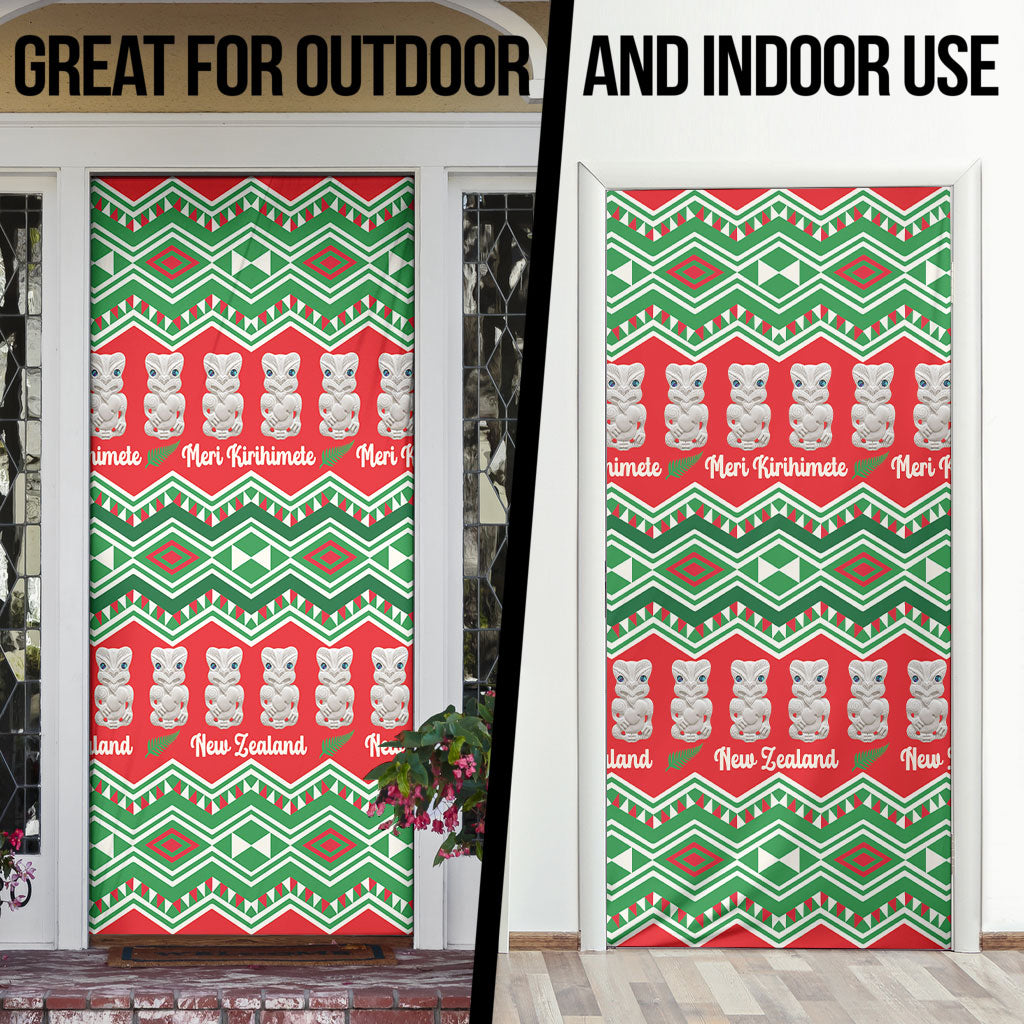 New Zealand Christmas In July Door Cover Meri Kirihimete Hei Tiki Taniko Motifs Seamless